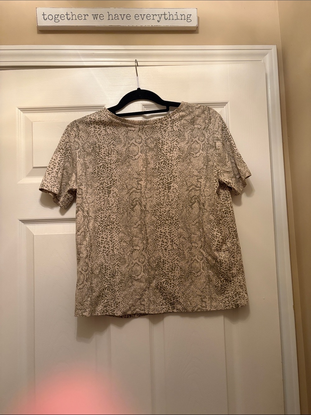 Mango Beige Snake-Print Short Sleeve Top